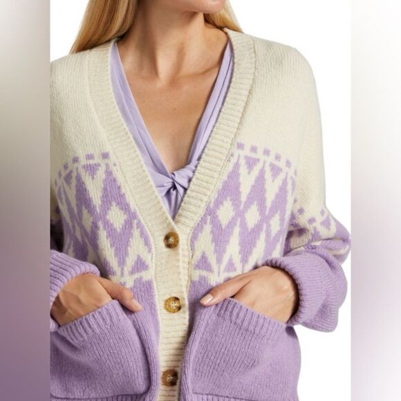 DEREK LAM 10 CROSBY Bonnie Fair Isle Cardigan Wool Blend Boxy Size XS - Picture 5 of 16